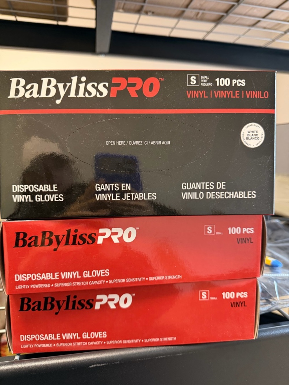 BaBylissPRO Disposable Vinyl Gloves - White (100 pcs) x 3 boxes Size SMALL